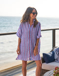 ROSEMARY Blue and Red Textured Stripe, Italian Classic Linen