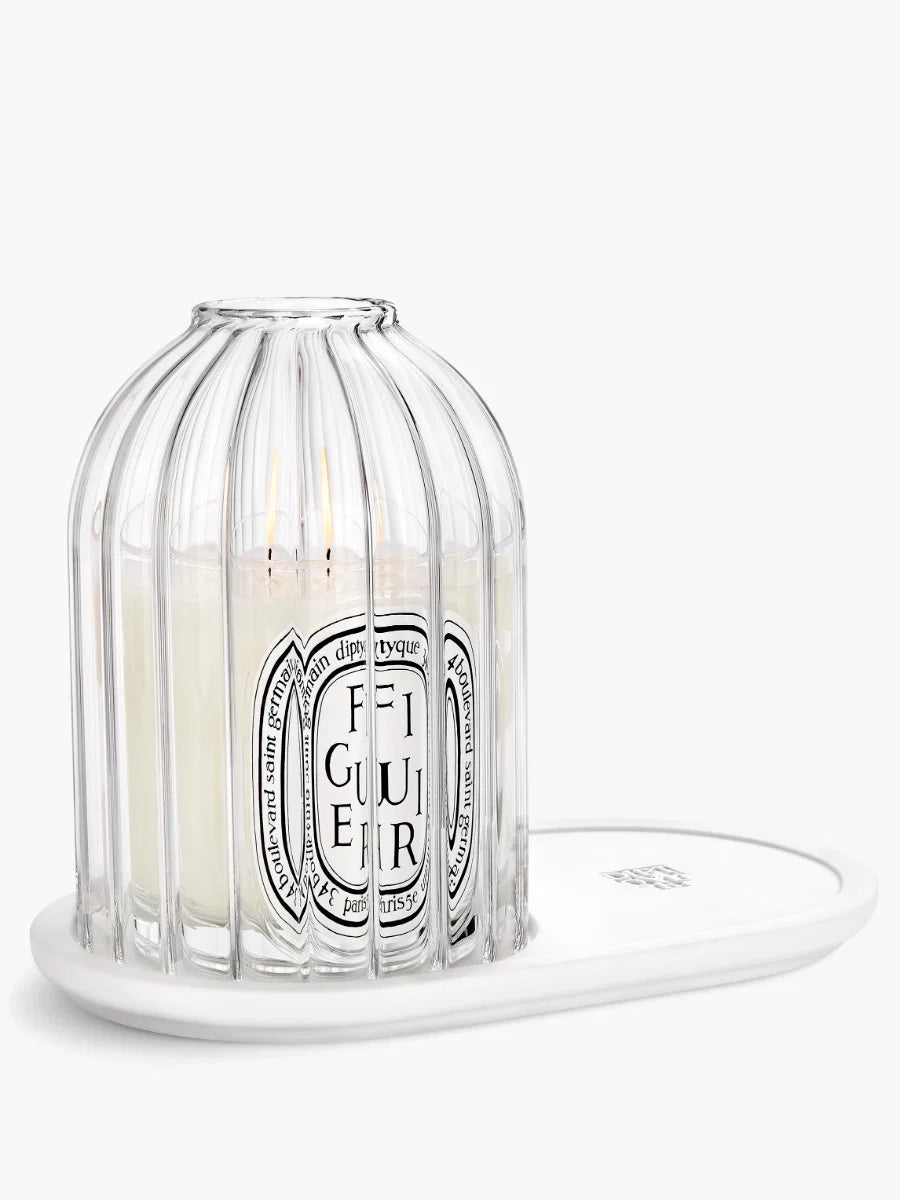 RIBBED CANDLE HOLDER WITH OVAL TRAY FOR CLASSIC CANDLES