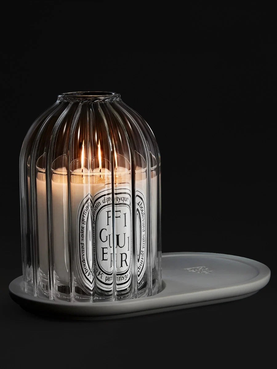 RIBBED CANDLE HOLDER WITH OVAL TRAY FOR CLASSIC CANDLES
