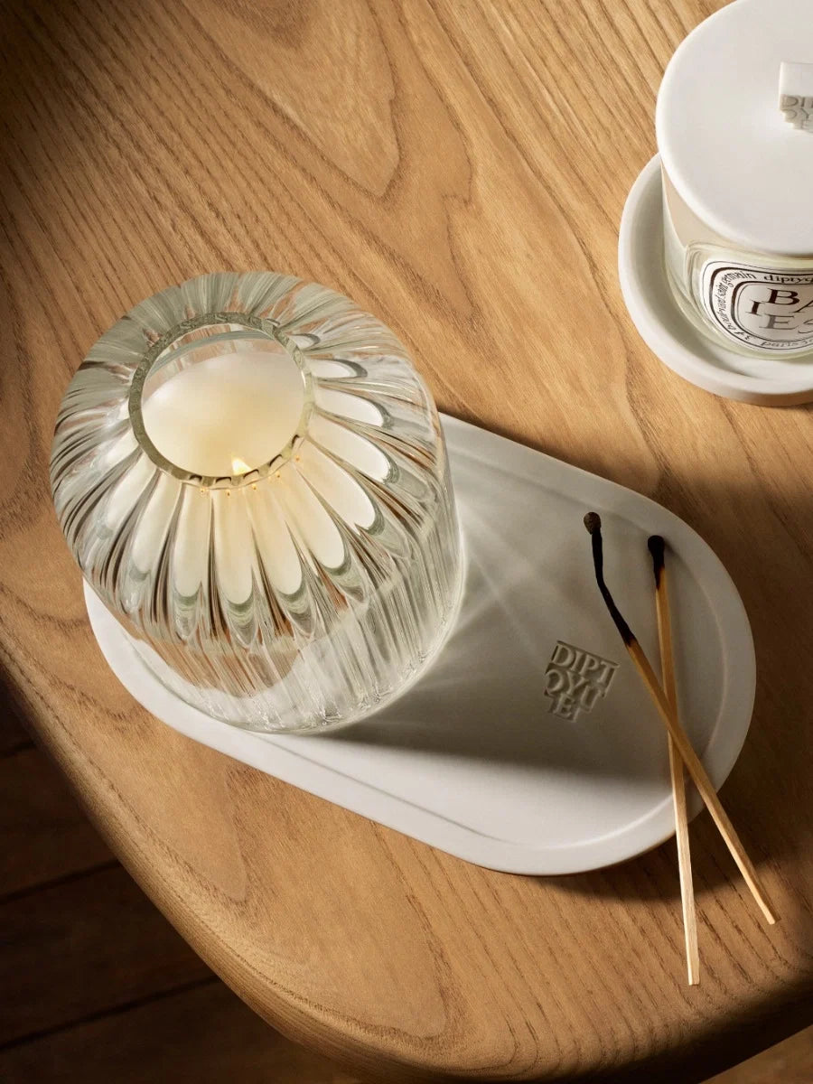 RIBBED CANDLE HOLDER WITH OVAL TRAY FOR CLASSIC CANDLES