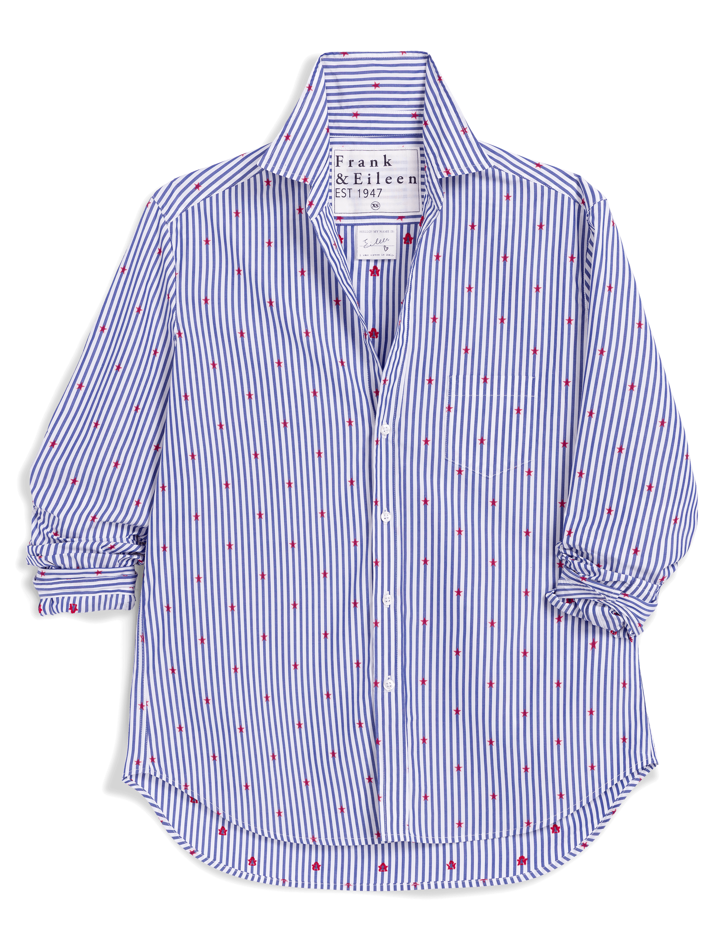 EILEEN Blue Stripe with Red Stars, Italian Cotton